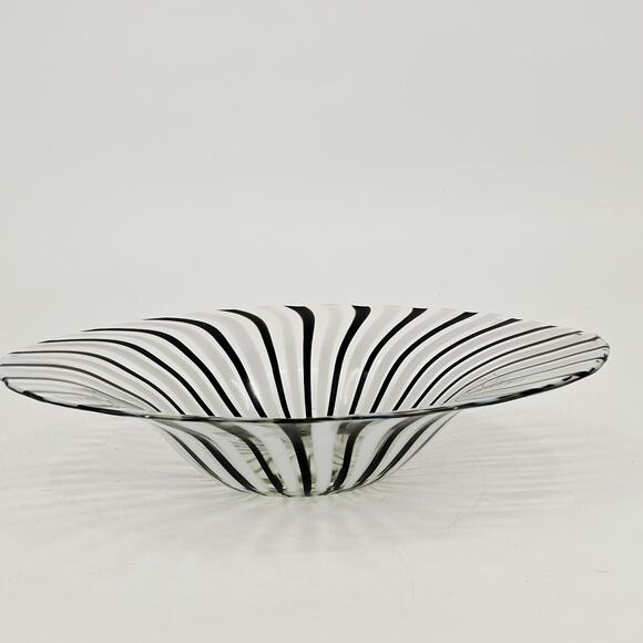 DINO MARTENS MCM MURANO ART GLASS MEZZA FILIGRANA BIANCO NERO FREEFORM OVAL BOWL - Picture 3 of 11